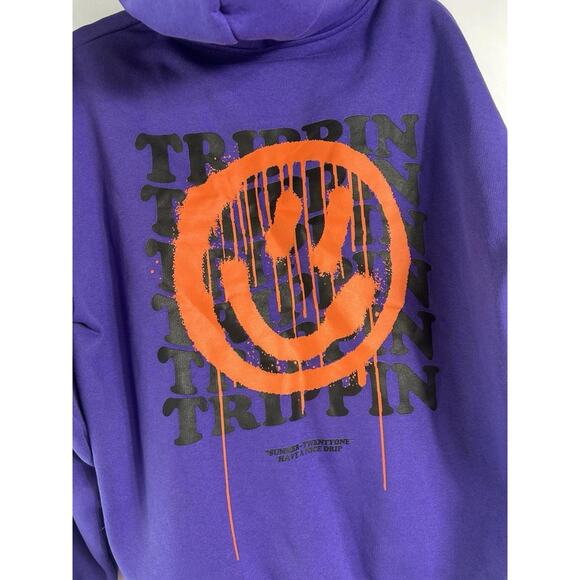 Purple Orange Trippin Smiley Face Drip Graphic Hoodie Oversized S Streetwear Men - Picture 3 of 5